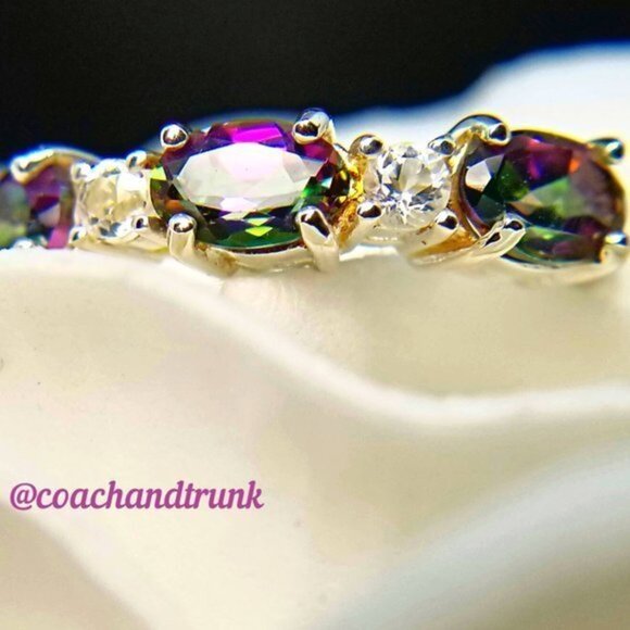 925 Sterling Silver Genuine Mystic Fire Topaz Oval Cut & White Topaz Size 9 NWT - Picture 12 of 12